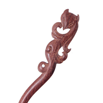 CrystalMood Handmade Carved Wood Hair Stick Fairy Fox 6.75" Rosewood